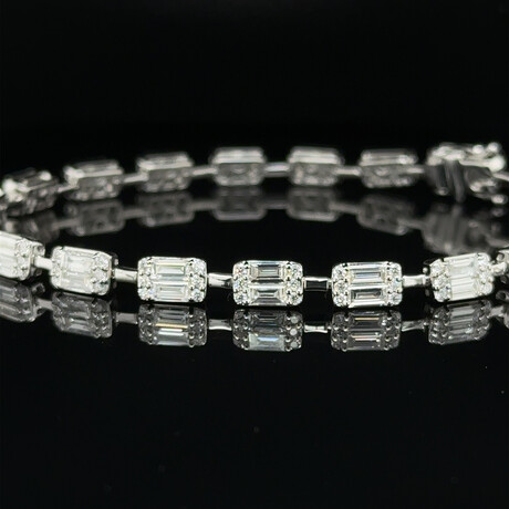 18k White Gold Emerald Illusion Diamond Baguette Bracelet // 7" // New