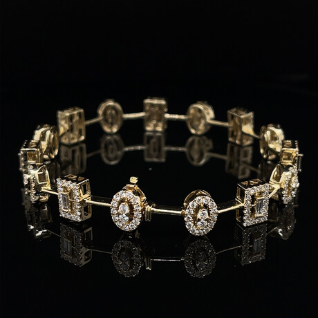 14k Yellow Gold Diamond Mixed Shape Bracelet // 7" // New