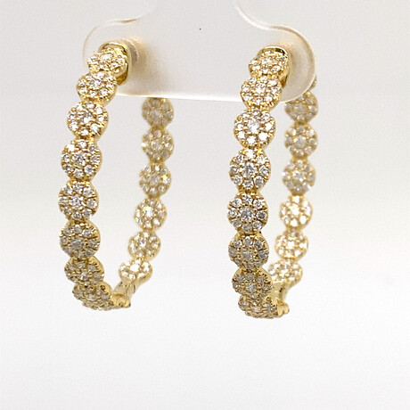 18k Yellow Gold Eco-Friendly Diamond Cluster Hoop Earrings // New
