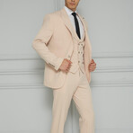 3-Piece Slim Fit Single Breasted 1 Button Suit w/ Double Breasted Vest // Beige (Euro: 44)