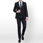 3-Piece Slim Fit Single Breasted 1 Button Suit w/ Double Breasted Vest // Black (Euro: 48)