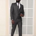 3 Piece Plain Slim Fit Mono Collar Single Button Suit // Dark Gray (Euro: 54)