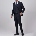 3-Piece Slim Fit Single Breasted 1 Button Suit Jacket w/4 Button Vest Suit // Navy (Euro: 52)