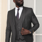 3 Piece Plain Slim Fit Mono Collar Single Button Suit // Dark Gray (Euro: 50)