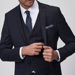 3-Piece Slim Fit Single Breasted 1 Button Suit Jacket w/4 Button Vest Suit // Navy (Euro: 54)