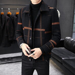 Plaid Button Up Jacket // Black + Brown (XS)