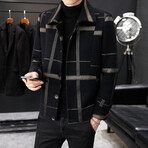 Plaid Button Up Jacket // Black + Beige (L)