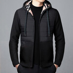 Channel Quilted Top Hoodie // Black (XS)