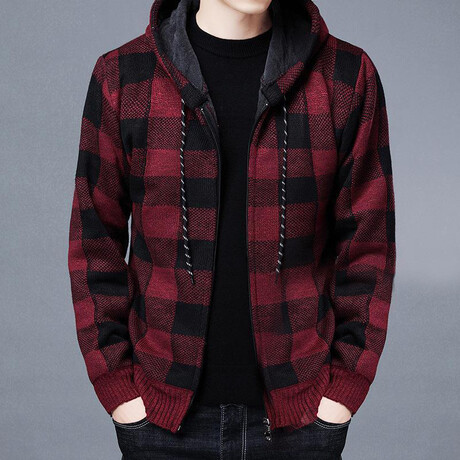 Zip Up Hoodie // Checkered Red + Black (XS)