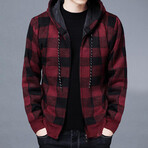 Zip Up Hoodie // Checkered Red + Black (XL)