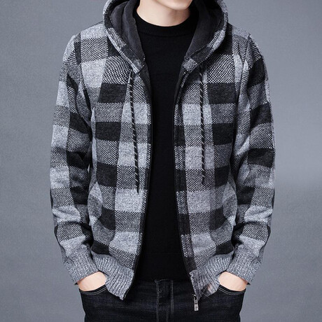 Zip Up Hoodie // Checkered Gray + Black (XS)