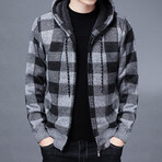 Zip Up Hoodie // Checkered Gray + Black (M)