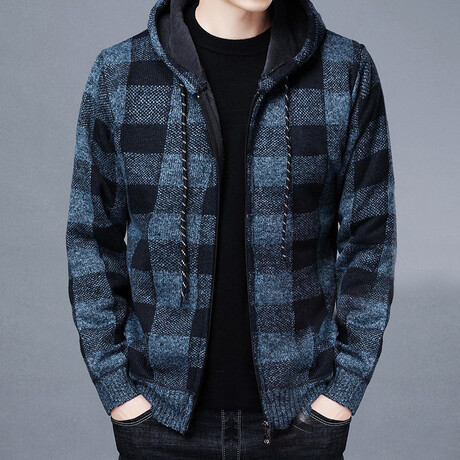 Zip Up Hoodie // Checkered Blue + Black (4XL)