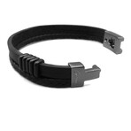 Men's // Premium Leather 3-Strap Montebello Bracelet // Black (L)