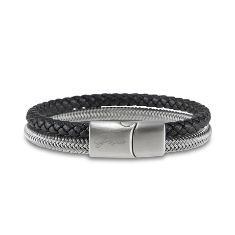 Men's Genuine Leather Selma Bracelet // Black + Silver (US: 8)