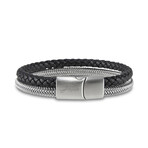 Men's Genuine Leather Selma Bracelet // Black + Silver (US: 8.5)