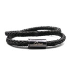 Men's // Pomona Braided Premium Leather Wrap Bracelet // Black (L)