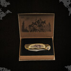 4.75" pocket knife // WOLF Printed On Handle With GIFT BOX