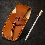 6.5" Handmade Pakka Wood Handle // Damascus Pocket Knife // Leather Sheath