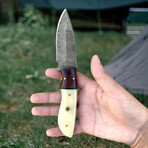 8′ Handmade Camel Bone Handle // Damascus Steel Hunting Knife // Leather Sheath