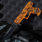 4.5" SNAKE EYE ORANGE CAMO GUN Style // Folding Knife // Packet Clip