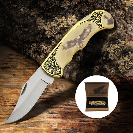 4.75" Pocket Knife // EAGLE Printed On Handle With GIFT BOX