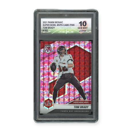 Tom Brady // 2021 Panini Mosaic Super Bowl MVPs Camo Pink // DGA 10 Gem Mint
