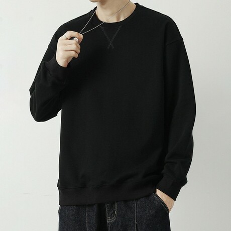 Solid Sweatshirt Chest Detail // Black (XS)