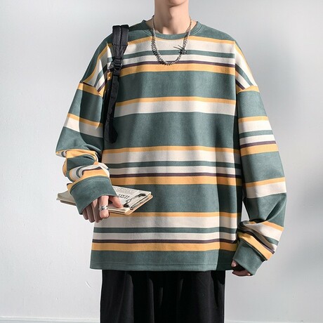 Striped Sweatshirt // Army Green (XS)