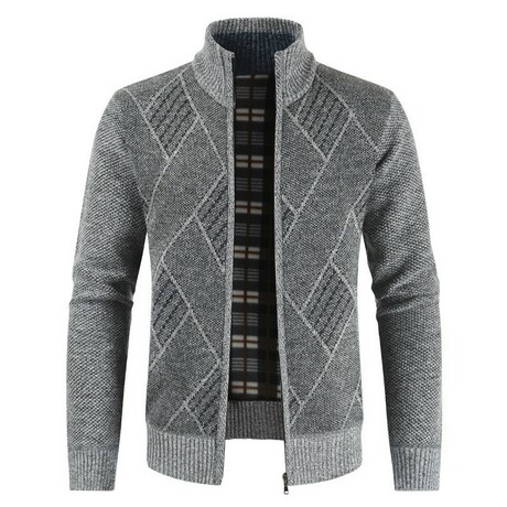 Zip Up Cardigan Diamond Pattern // Light Gray (XS)