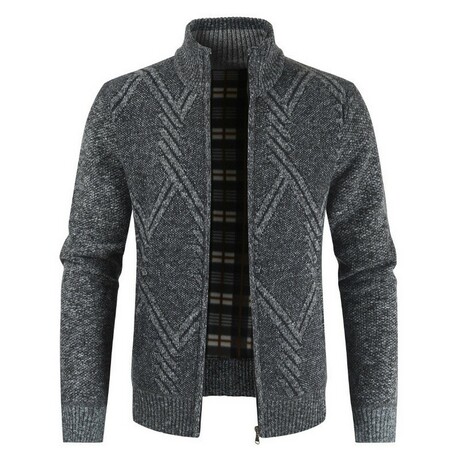 Zip Up Cardigan Cable Knit // Dark Gray (XS)