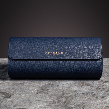 Premium Leather Luxury Travel Watch Roll // Navy Blue