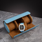 Premium Leather Luxury Travel Watch Roll // Light Blue