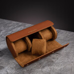 Premium Leather Luxury Travel Watch Roll // Brown