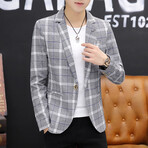 Men's Suit Blazer Plaid Jacket // Lightg Gray (L)