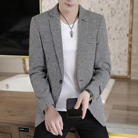 Men's Suit Blazer Nailhead Jacket // Black + White (XS)