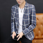 Men's Suit Blazer Plaid Jacket // Blue (L)