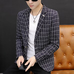 Men's Suit Blazer Checkered Jacket // Dark Gray (2XL)