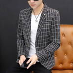 Men's Suit Blazer Checkered Jacket // Black (2XL)
