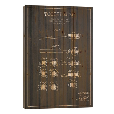 Toothbrush Charcoal Patent Blueprint by Aged Pixel (26"H x 18"W x 1.5"D)