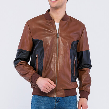 Blocked Bomber Jacket // Brown + Black (S)