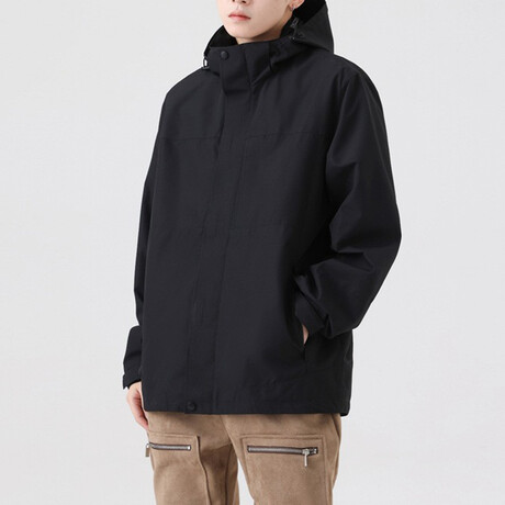 Zip Up & Velcro Hooded Jacket // Black (XS)