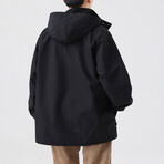 Zip Up & Velcro Hooded Jacket // Black (M)