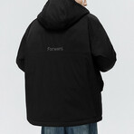 Button Up Front Pockets Hooded Jacket // Black (2XL)