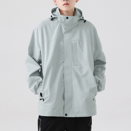 Zip Up & Velcro Hooded Jacket // Light Gray (XS)