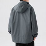 Zip Up & Velcro Hooded Jacket // Gray (XL)