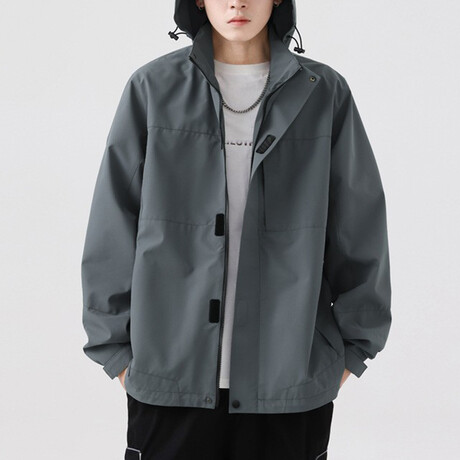 Zip Up & Velcro Hooded Jacket // Gray (XS)