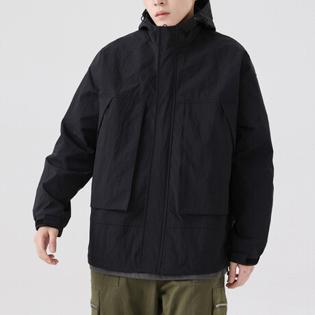 Front Big Pockets Hooded Jacket // Black (XS)