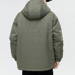 Button Up Front Pockets Hooded Jacket // Army Green (XL)