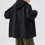 Button Arm Pockets Hooded Jacket // Black (L)